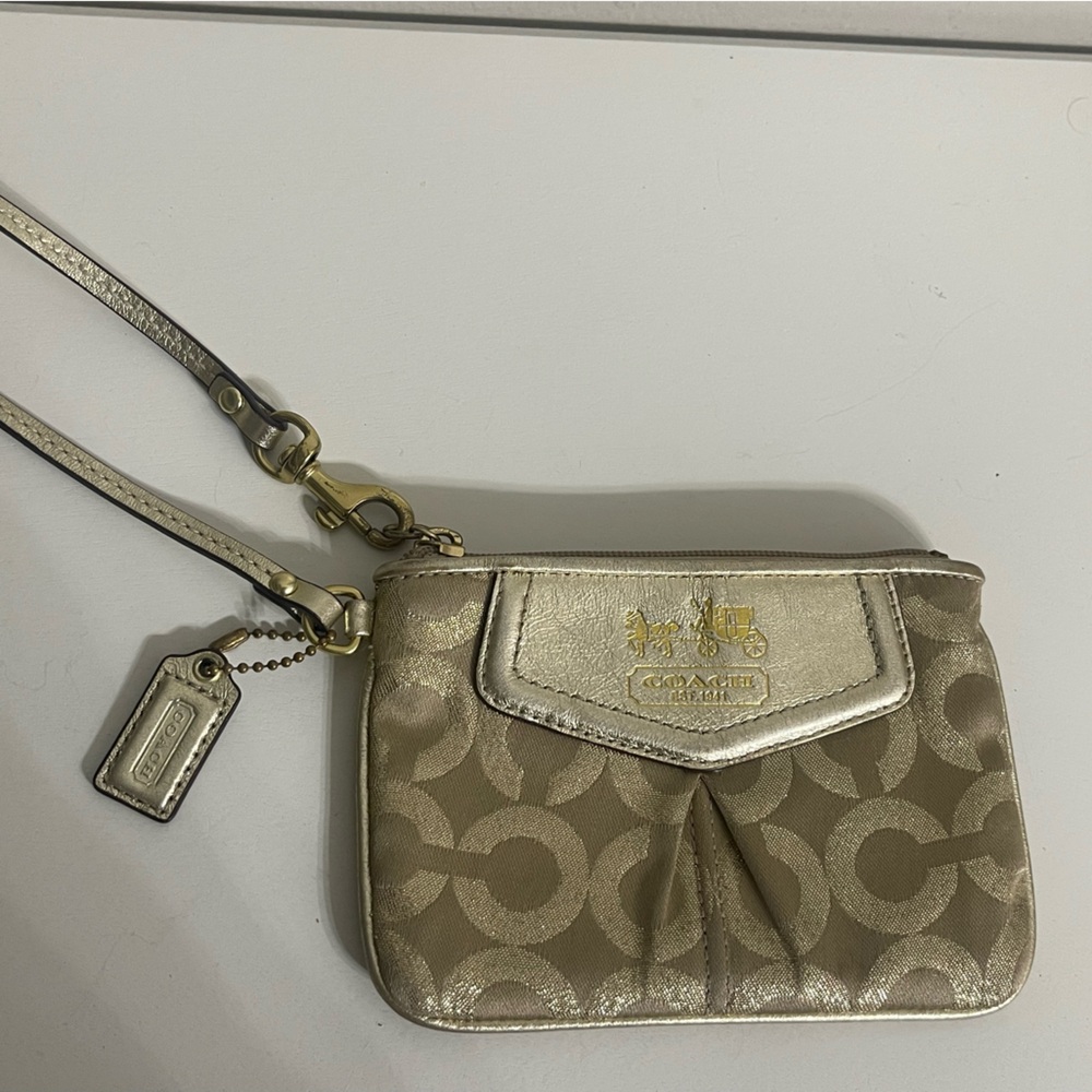 Coach Metallic Gold‎ and Tan Wristlet - Picture 2 of 9